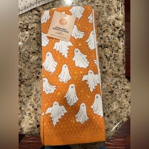 Set of 3 Orange Ghost Pattern Halloween Kitchen Towels